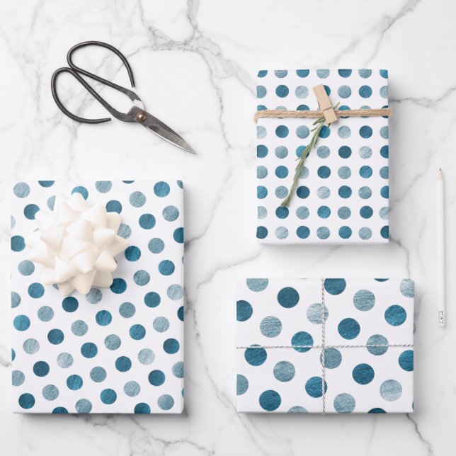 Niedlich Blue Polka Dots Modernes & elegantes Weih Geschenkpapier Set (Vorderseite)