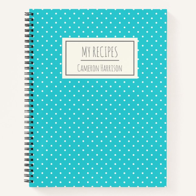 Niedlich Blue Polka Dots Personalisiert Kids Rezep Notizbuch (Vorderseite)