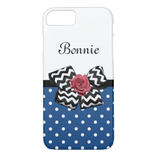 Niedlich Blue Polka Dots Rote Rose Zickzack Bow un Case-Mate iPhone Hülle
