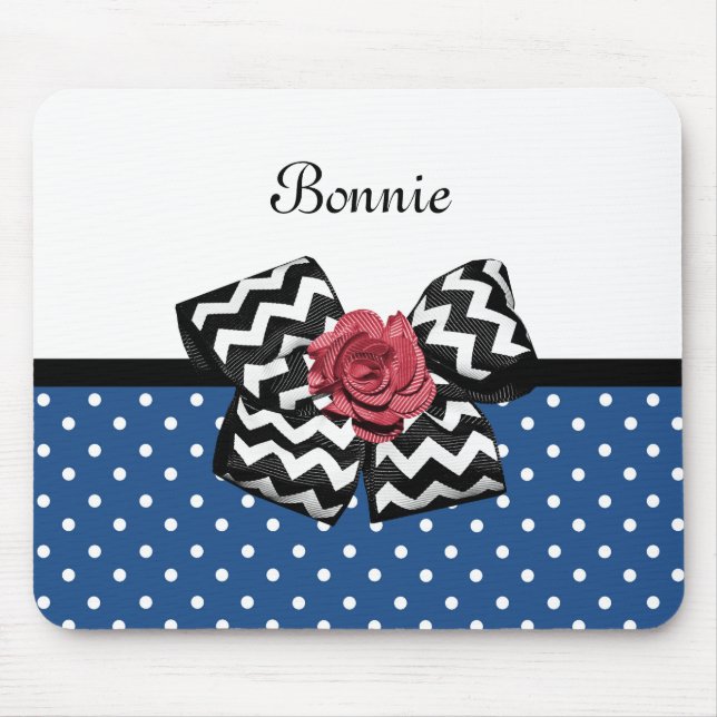 Niedlich Blue Polka Dots Rote Rose Zickzack Bow un Mousepad (Vorne)