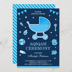 Niedlich Blue Pram Baby Boy Aqiqah Einladung