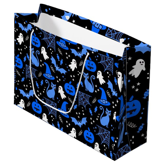 Niedlich Blue Pumpkin Ghost Halloween-Muster Große Geschenktüte (Vorderseite Schrägansicht)