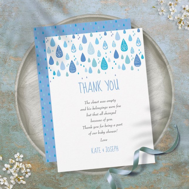 Niedlich Blue Raindrops Baby Dusche Danke Gedicht (Cute Blue Raindrops Baby Shower Thank You Poem)