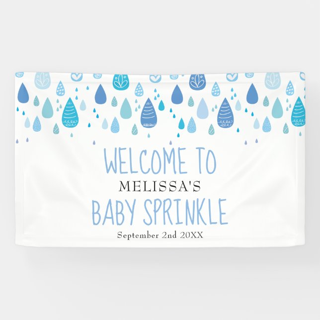 Niedlich Blue Raindrops Baby Sprinkle / Dusche Wil Banner (Horizontal)