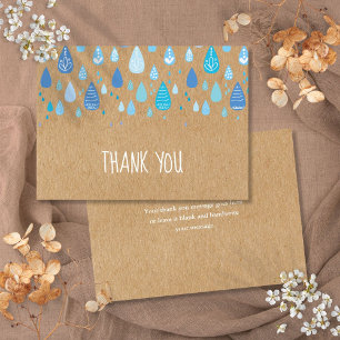 Niedlich Blue Raindrops Boho Rustic Kraft Stilvoll Dankeskarte
