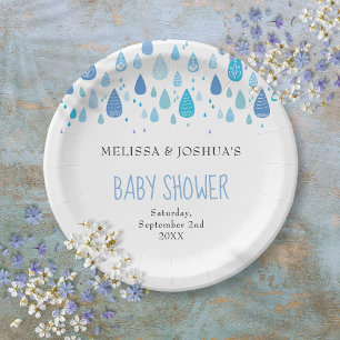 Niedlich Blue Raindrops Paare Kinderdusche Sprinkl Pappteller