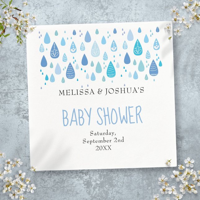 Niedlich Blue Raindrops Paare Kinderdusche Sprinkl Serviette (Cute Blue Raindrops Couples Baby Shower Sprinkle Napkins)
