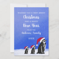 Niedlich Blue Red Penguin Santa Family Weihnachten
