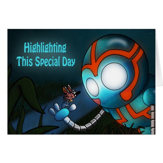 Niedlich Blue Robot Birthday (Vorderseite (Horizontal))