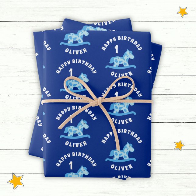 Niedlich Blue Rocking Horse Boy 1. Geburtstag Geschenkpapier Set (Von Creator hochgeladen)