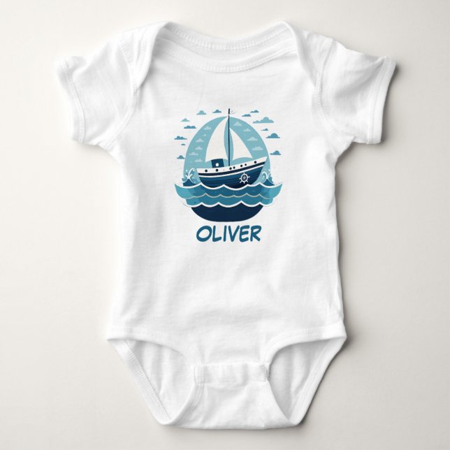 Niedlich Blue Sailboat Baby Strampler (Vorderseite)