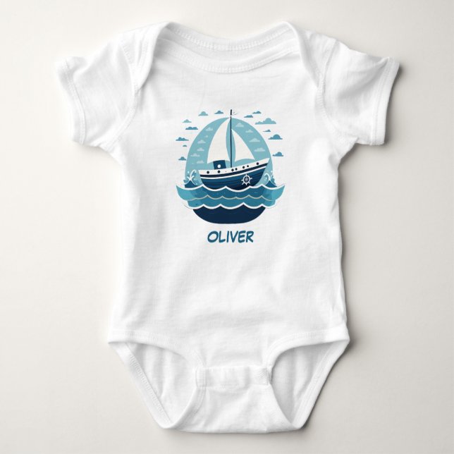 Niedlich Blue Sailboat Baby Strampler (Vorderseite)