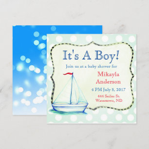 Niedlich Blue Sailboat Nautical Baby Dusche Einladung