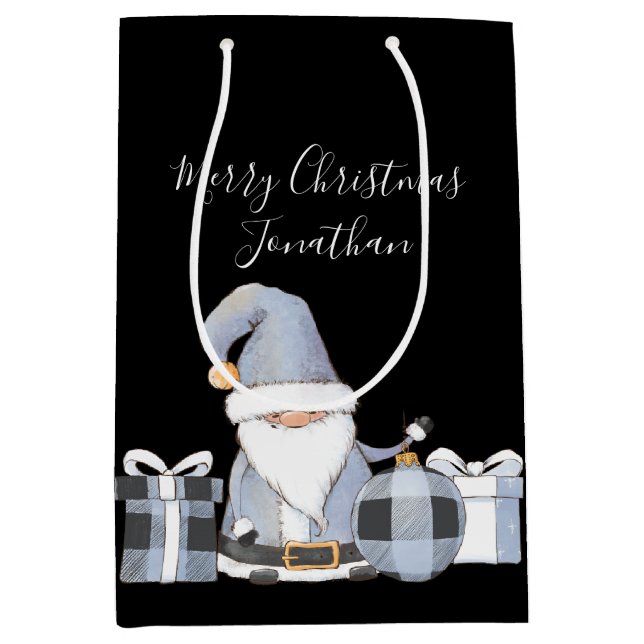 Niedlich Blue Santa Gnome mit Geschenken Mittlere Geschenktüte (Vorderseite)