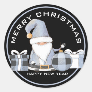 Niedlich Blue Santa Gnome mit Weihnachtsgeschenken Runder Aufkleber