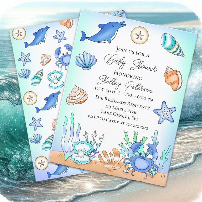 Niedlich Blue Seaside Beachy Baby Dusche Einladung Postkarte (Von Creator hochgeladen)