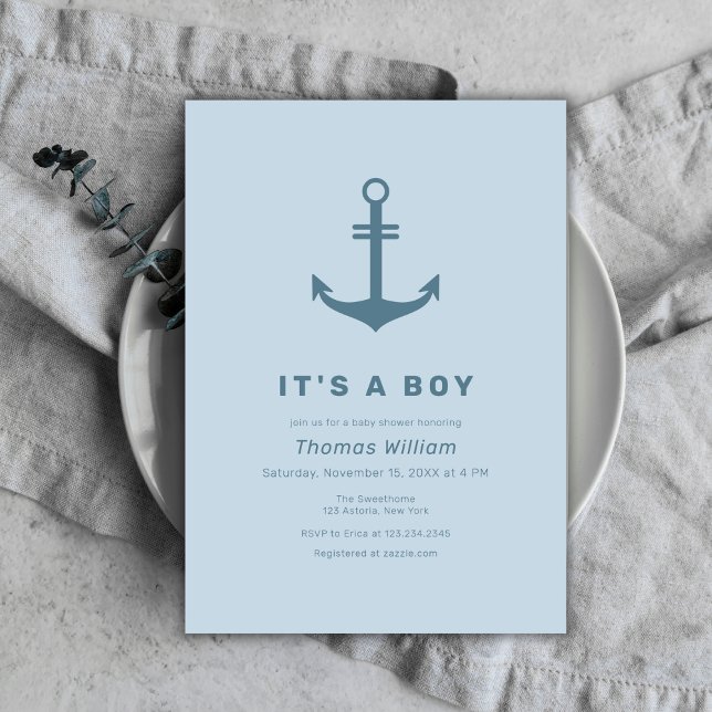 Niedlich Blue Simple Nautical Anchor Baby Dusche Einladung (Cute Blue Simple Nautical Anchor Baby Shower Invitation)