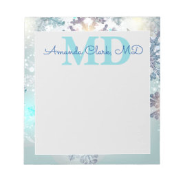 Niedlich Blue Snowflake Personalisiert Name MD Doc Notizblock