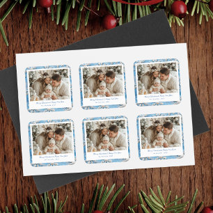 Niedlich Blue Snowflakes Weihnachten Quadratischer Aufkleber