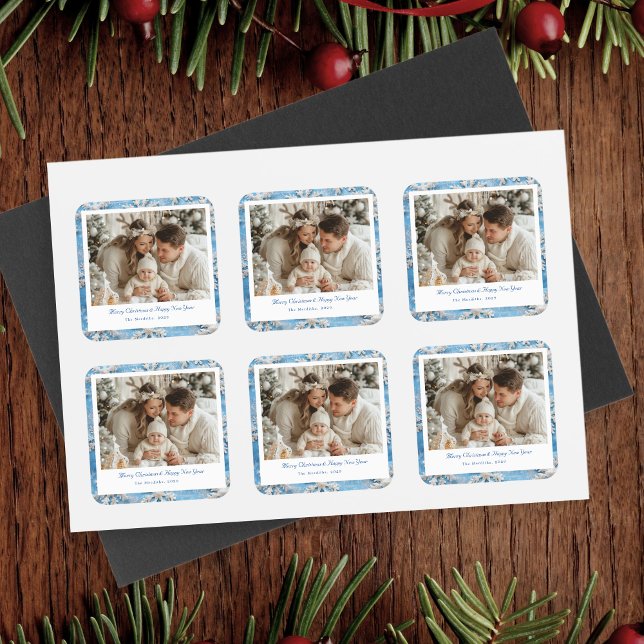 Niedlich Blue Snowflakes Weihnachten Quadratischer Aufkleber (Von Creator hochgeladen)