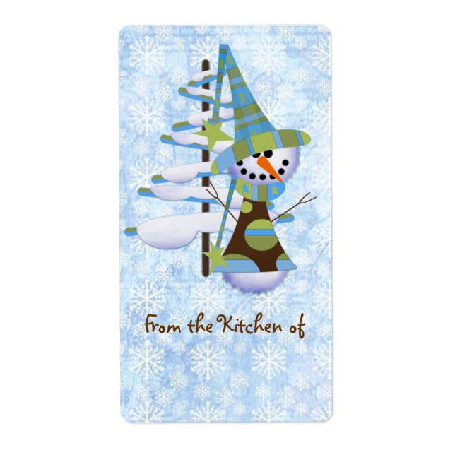 Niedlich Blue Snowman Christmas Kitchen Labels (Vorne)
