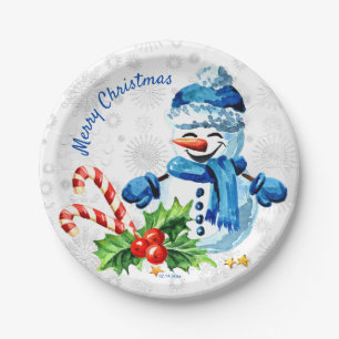 Niedlich Blue Snowman 'Frohe Weihnachten' Papierpl Pappteller