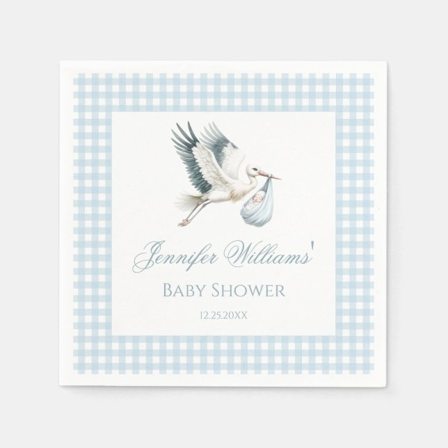Niedlich Blue Stork Delivery Baby Boy Dusche Serviette (Vorderseite)