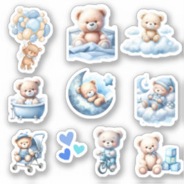 Niedlich Blue Teddy Baby Boy Dusche Aufkleber