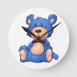 Niedlich Blue Teddy Bär Runde Wanduhr