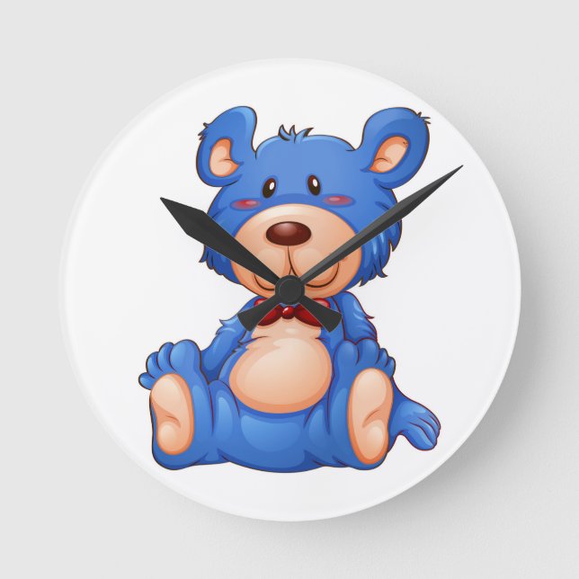 Niedlich Blue Teddy Bär Runde Wanduhr (Vorderseite)