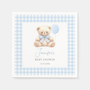 Niedlich Blue Teddy Bear Bow Balloon Baby Boy Dusc Serviette