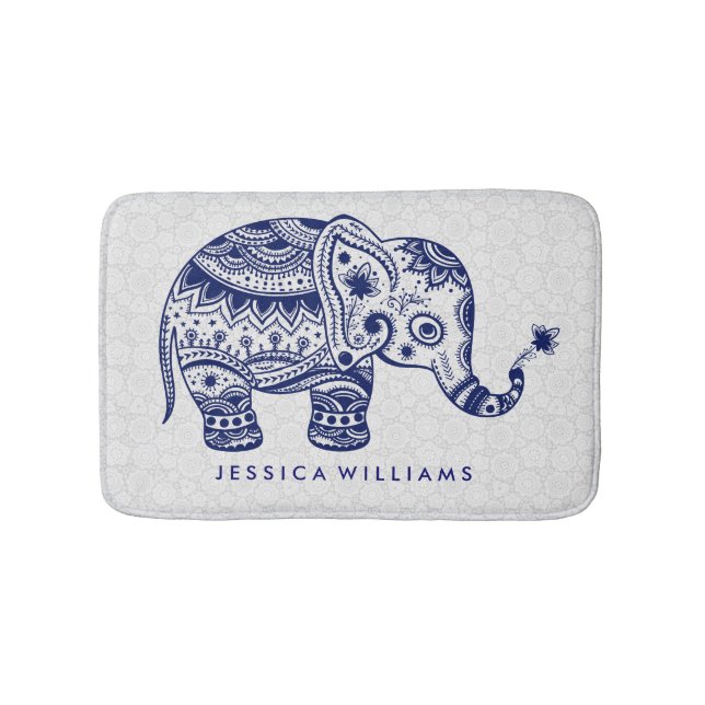 Niedlich Blue Tones Floral Elephant Badematte (Vorderseite)