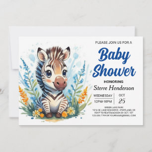 Niedlich Blue Überraschung Zebra Boy Baby Dusche Einladung
