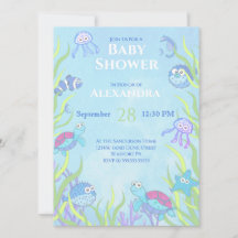 Niedlich Blue Under Sea Boy Baby Shower Einladung