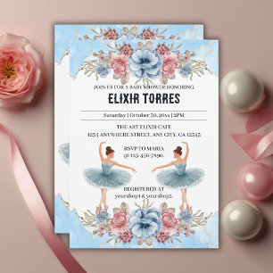 Niedlich Blue Watercolor Blumenblume Ballerina Bab Einladung