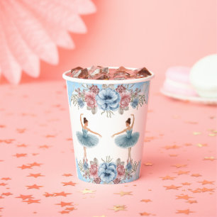 Niedlich Blue Watercolor Blumenblume Ballerina Bab Pappbecher