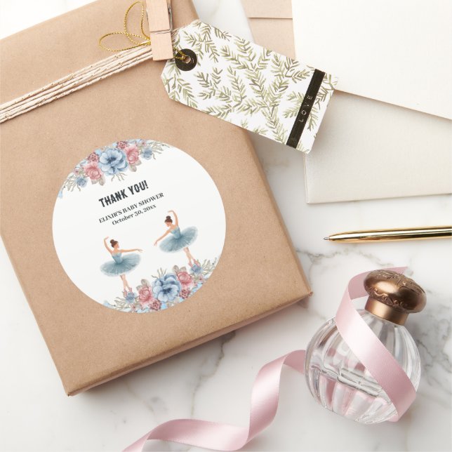 Niedlich Blue Watercolor Blumenblume Ballerina Bab Runder Aufkleber (Schenken)