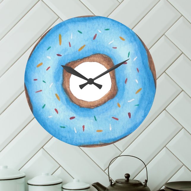 Niedlich Blue Watercolor Donut Große Wanduhr (Von Creator hochgeladen)