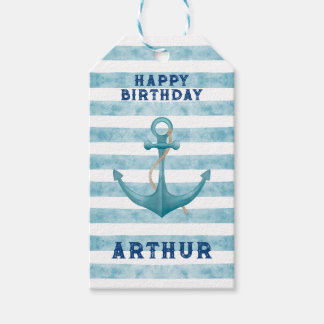 Niedlich Blue Watercolor Nautical Sailor Anchor Geschenkanhänger