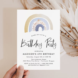 Niedlich Blue Watercolor Rainbow Birthday Party Einladung