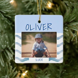 Niedlich Blue Waves Boy Foto Kinder Weihnachtskuch Keramikornament