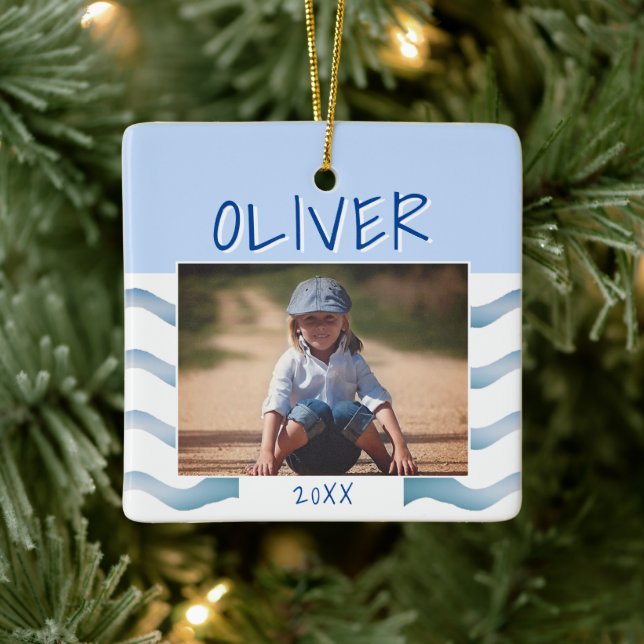 Niedlich Blue Waves Boy Foto Kinder Weihnachtskuch Keramikornament (Baum)