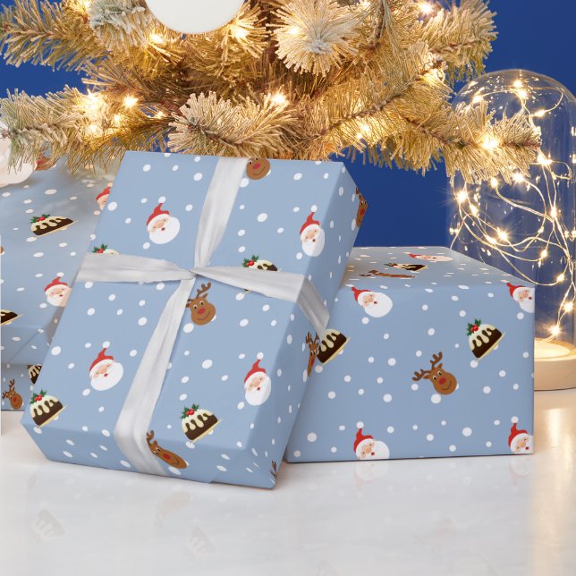Niedlich Blue Weihnachten Pudding-Geschenk Geschenkpapier (Feiertage)