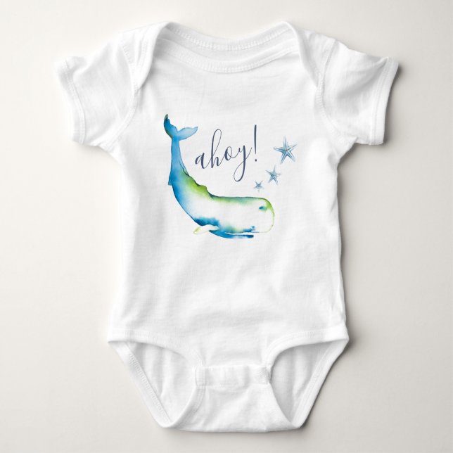 Niedlich Blue Whale Beach Boy Baby Baby Strampler (Vorderseite)