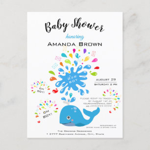 Niedlich Blue Whale Colorful Boy Baby Dusche Einladungspostkarte