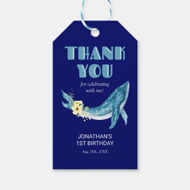 Niedlich Blue Whale Yellow Floral Navy Vielen Dank Geschenkanhänger (Vorderseite)