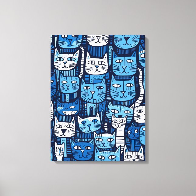 Niedlich Blue White Doodle Cat Lover Leinwanddruck (Vorderseite)