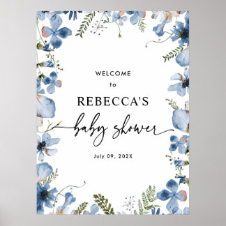 Niedlich Blue Wildblumen Baby Dusche Willkommenspa Poster