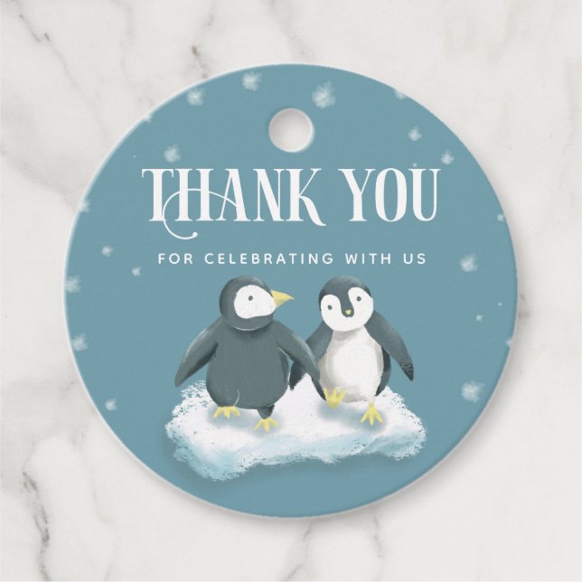 Niedlich Blue Winter Wonderland Pinguins Kinderdus Geschenkanhänger (Vorderseite)