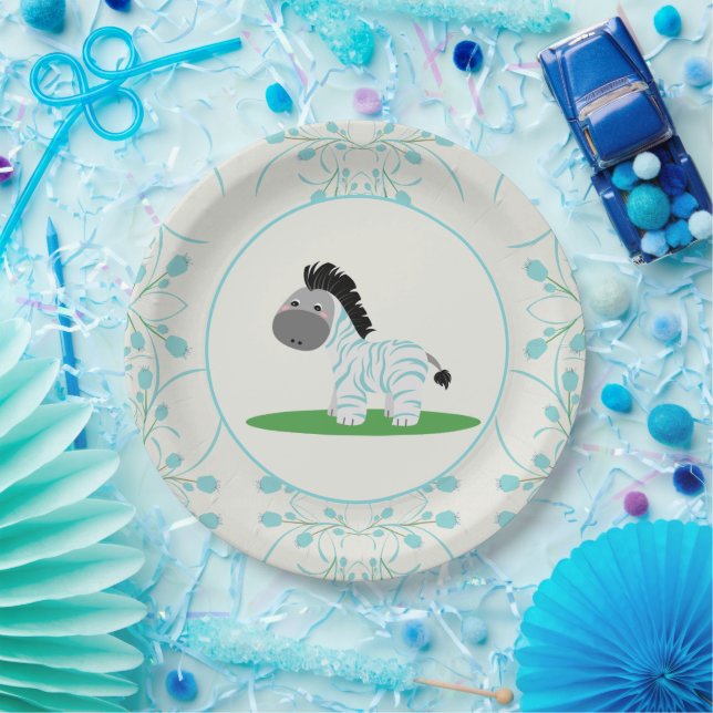 Niedlich Blue Zebra Baby Dusche Party Teller (Party)